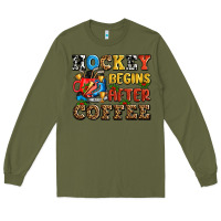 Army Green hockey begins after coffee ado Long Sleeve Tee - AdoDesignShop