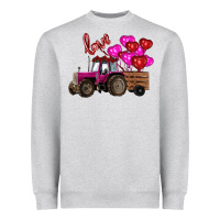 Heather Grey valentine's day pink tractor with pin heart balloons Heavyweight Sweatshirt - RanaPortraitStore