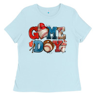 Baby Blue game day baseball Ladies Tee - AdoDesignShop