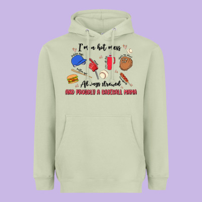 I'm A Hot Mess,always Stressed,and Proudly A Baseb Heavyweight Hoodie Designed By Maliassmallbusiness