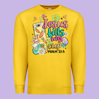 Easter Jesus Fills My Cup Premium Sweatshirt Designed By Maliassmallbusiness
