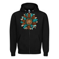 Black gemstone cowhide leopard turquoise sunflower Zipper Hoodie - Artiststas