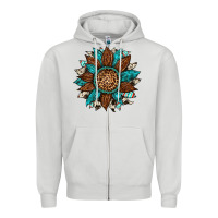 Gemstone Cowhide Leopard Turquoise Sunflower Zipper Hoodie | Teevron