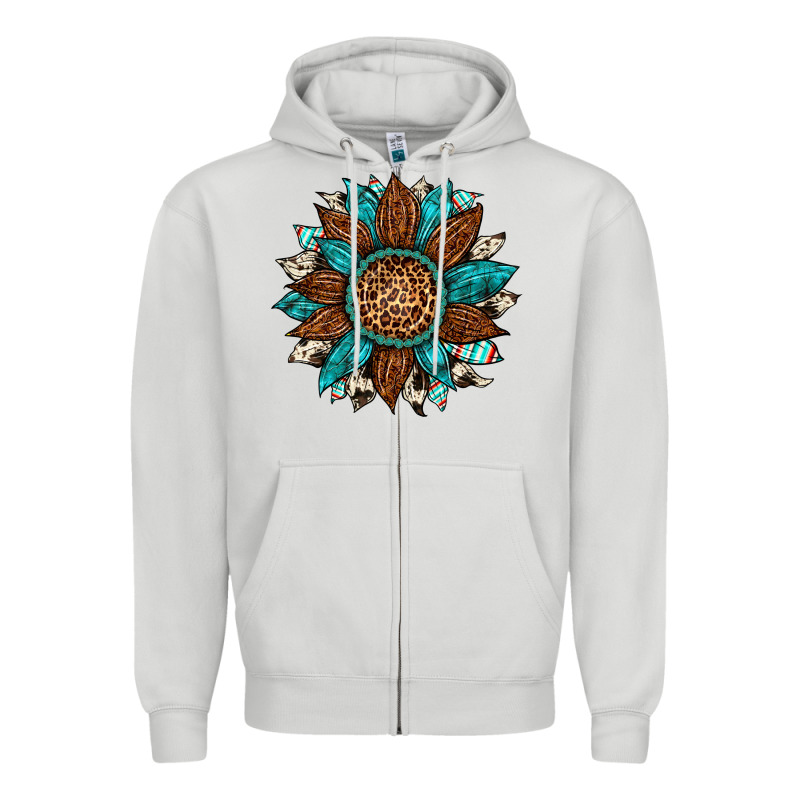 Gemstone Cowhide Leopard Turquoise Sunflower Zipper Hoodie by Artiststas | Teevron