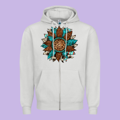 Gemstone Cowhide Leopard Turquoise Sunflower Zipper Hoodie Designed By Artiststas