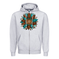 Heather Grey gemstone cowhide leopard turquoise sunflower Zipper Hoodie - Artiststas