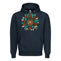 Navy gemstone cowhide leopard turquoise sunflower Zipper Hoodie - Artiststas