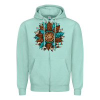 Seafoam gemstone cowhide leopard turquoise sunflower Zipper Hoodie - Artiststas