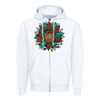 White gemstone cowhide leopard turquoise sunflower Zipper Hoodie - Artiststas