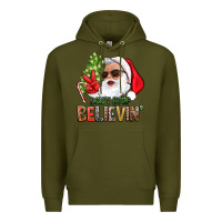 Army Green Don't Stop Believing Santa Premium Hoodie - BundleAndBundleShop