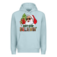 Blue Mist Don't Stop Believing Santa Premium Hoodie - BundleAndBundleShop