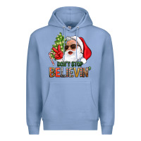Colony Blue Don't Stop Believing Santa Premium Hoodie - BundleAndBundleShop