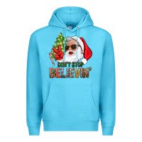 Ocean Blue Don't Stop Believing Santa Premium Hoodie - BundleAndBundleShop