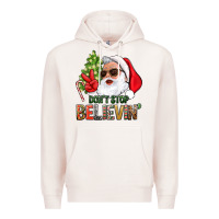 Pale Pink Don't Stop Believing Santa Premium Hoodie - BundleAndBundleShop
