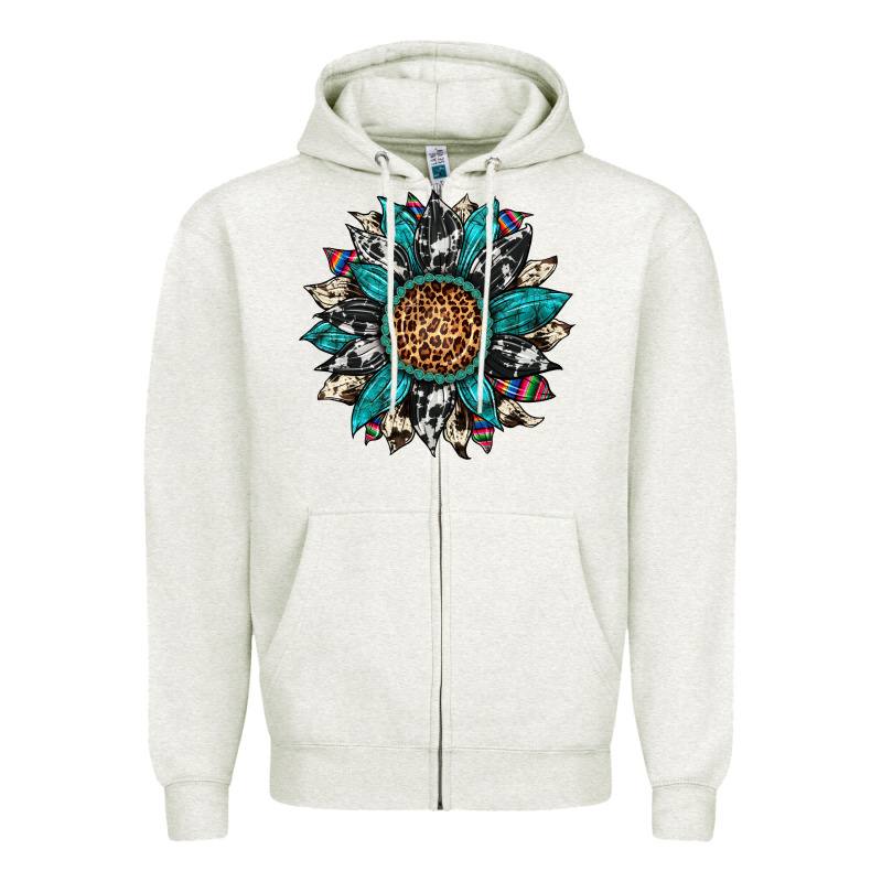 Cowhide Leopard Serape Gemstone  Sunflower Zipper Hoodie by Artiststas | Teevron