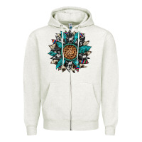Oatmeal Heather cowhide leopard serape gemstone  sunflower Zipper Hoodie - Artiststas