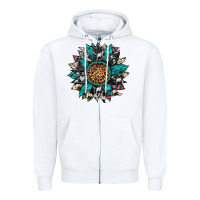 White cowhide leopard serape gemstone  sunflower Zipper Hoodie - Artiststas