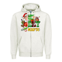 Oatmeal Heather jolly nurse with Christmas element Zipper Hoodie - AdoDesignShop