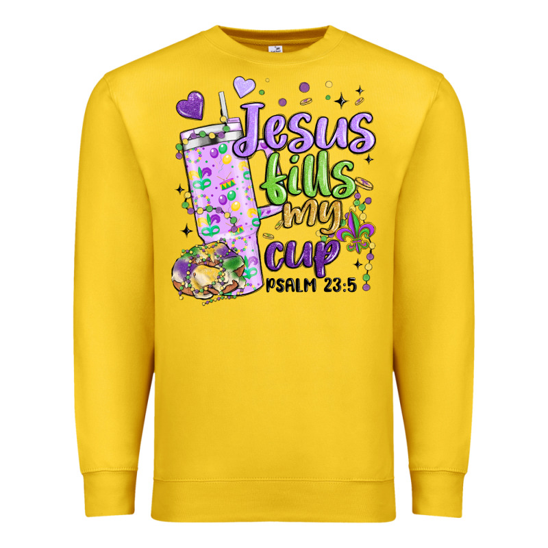 Mardi Gras Jesus Fills My Cup Premium Sweatshirt by MaliasSmallBusiness | Teevron