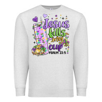 Oatmeal Heather mardi gras jesus fills my cup Premium Sweatshirt - MaliasSmallBusiness