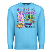 Ocean Blue mardi gras jesus fills my cup Premium Sweatshirt - MaliasSmallBusiness