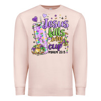 Pale Pink mardi gras jesus fills my cup Premium Sweatshirt - MaliasSmallBusiness