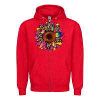 Red tie dye leopard sunflower Zipper Hoodie - Artiststas