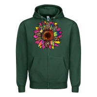 Sports Green tie dye leopard sunflower Zipper Hoodie - Artiststas