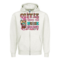 Oatmeal Heather coffee gives me nurse power Zipper Hoodie - AdoDesignShop