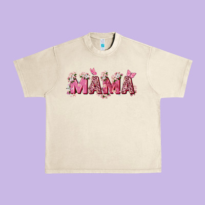 Pink Flowers Mama Urban Heavy Tee Designed By Zillion Design Studio
