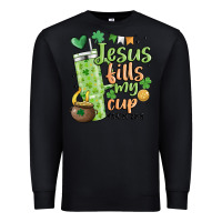Black st. patricks day jesus fills my cup Premium Sweatshirt - MaliasSmallBusiness