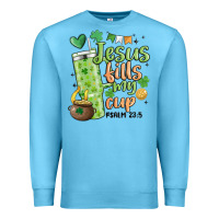 Ocean Blue st. patricks day jesus fills my cup Premium Sweatshirt - MaliasSmallBusiness