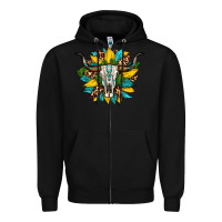 Black bull skull gemstone cactus leopard sunflower Zipper Hoodie - Artiststas