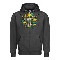 Charcoal Heather bull skull gemstone cactus leopard sunflower Zipper Hoodie - Artiststas