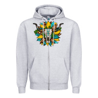 Heather Grey bull skull gemstone cactus leopard sunflower Zipper Hoodie - Artiststas
