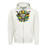 Oatmeal Heather bull skull gemstone cactus leopard sunflower Zipper Hoodie - Artiststas