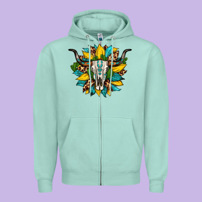 Bull Skull Gemstone Cactus Leopard Sunflower Zipper Hoodie Designed By Artiststas