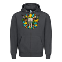 Smoke bull skull gemstone cactus leopard sunflower Zipper Hoodie - Artiststas