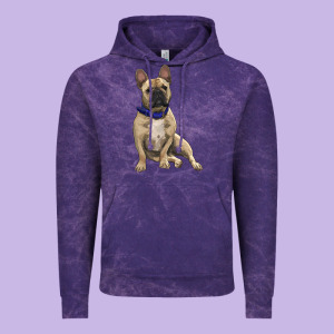 French Bulldog With Royal Blue Vintage Hoodie Designed By Ranaportraitstore