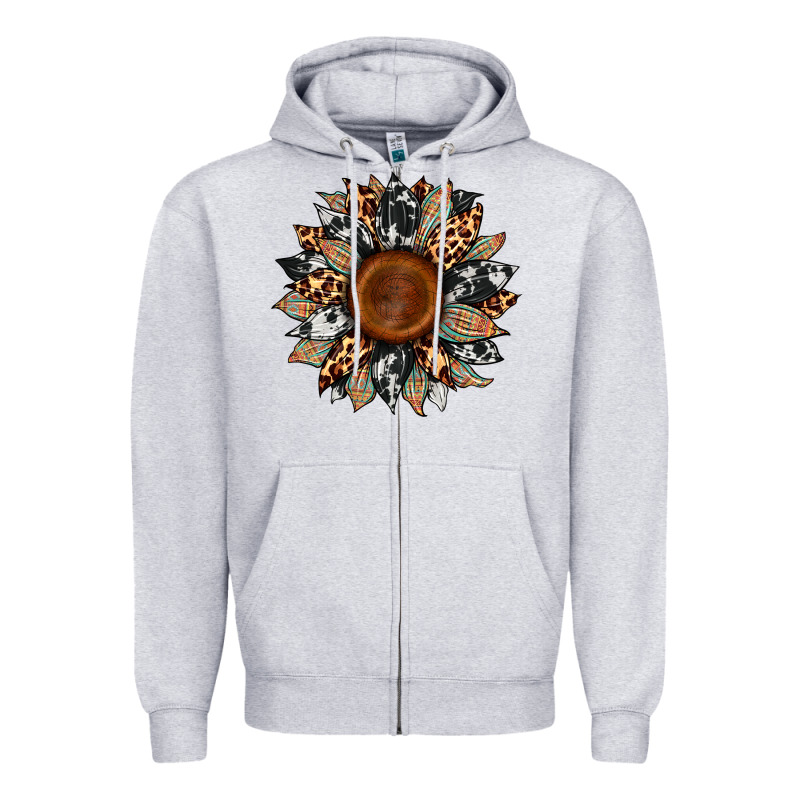 Cowhide Leopard Aztec Sunflower Zipper Hoodie by Artiststas | Teevron