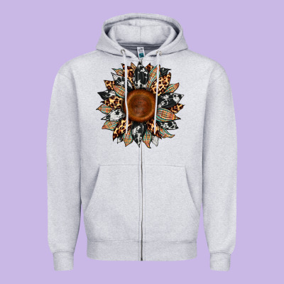 Cowhide Leopard Aztec Sunflower Zipper Hoodie Designed By Artiststas