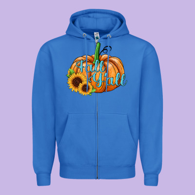 Fall Y'all Pumpkin Zipper Hoodie Designed By Jahusdesignshop