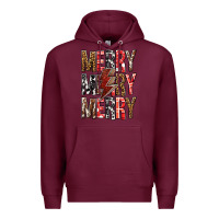 Burgundy Merry Merry Merry Christmas Lightning Bolt Premium Hoodie - BundleAndBundleShop