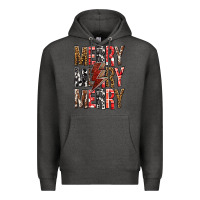 Charcoal Heather Merry Merry Merry Christmas Lightning Bolt Premium Hoodie - BundleAndBundleShop