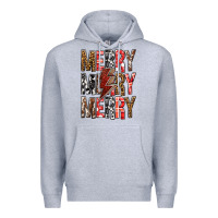 Heather Grey Merry Merry Merry Christmas Lightning Bolt Premium Hoodie - BundleAndBundleShop