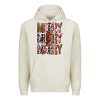 Oatmeal Heather Merry Merry Merry Christmas Lightning Bolt Premium Hoodie - BundleAndBundleShop
