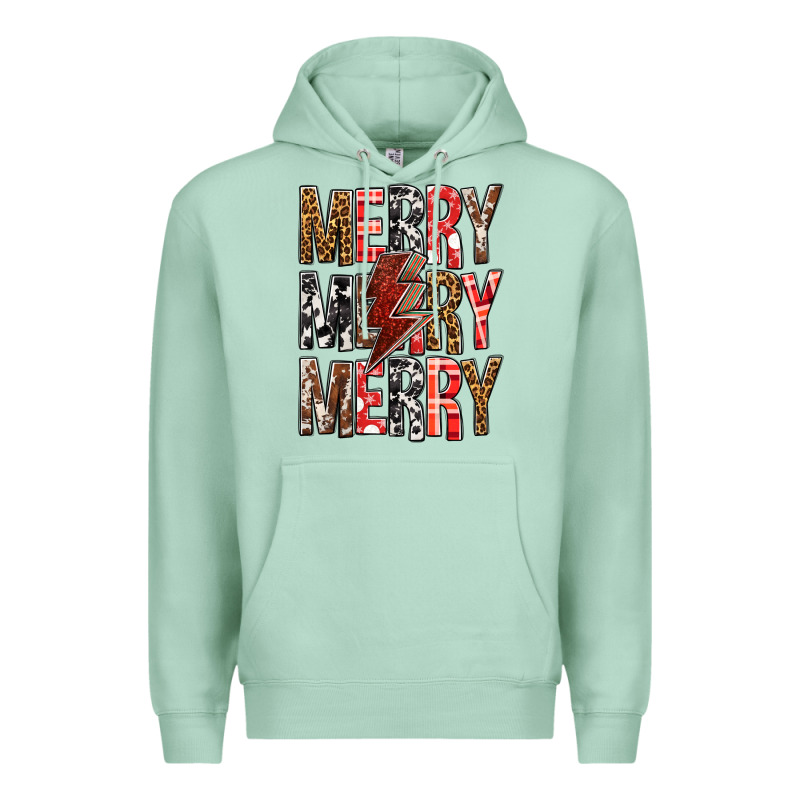 Merry Merry Merry Christmas Lightning Bolt Premium Hoodie by BundleAndBundleShop | Teevron