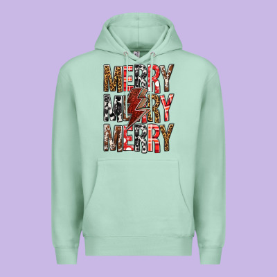 Merry Merry Merry Christmas Lightning Bolt Premium Hoodie Designed By Bundleandbundleshop