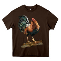 Chocolate Brown american game rooster standing Heavy Core Tee - LillyAllenDesigns