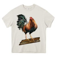 Cream american game rooster standing Heavy Core Tee - LillyAllenDesigns